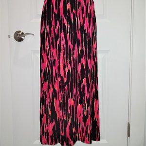 APT. 9 Staight Maxi Skirt w/Single Slit Multicolor Pink Abstract, Size M, NWT